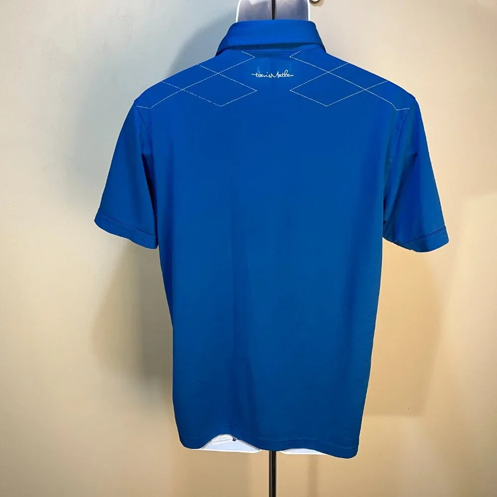 ⛳ TravisMathew Men’s Blue Golf Polo Shirt White Trim Short Sleeve Size M 🧵